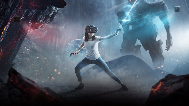 girl playing VR in virtual world