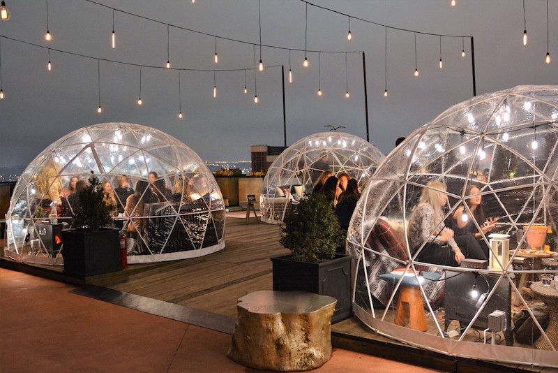 igloos in bobby hotel at night